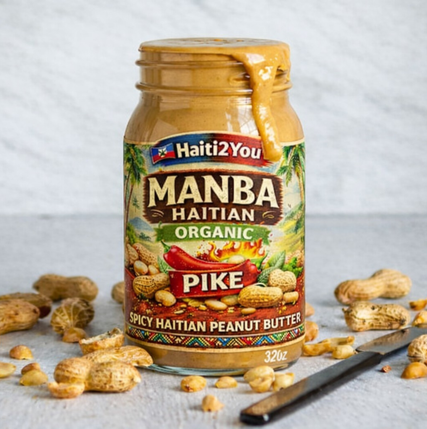 Manba Haitian Spicy Peanut Butter 32 Oz (Organic)