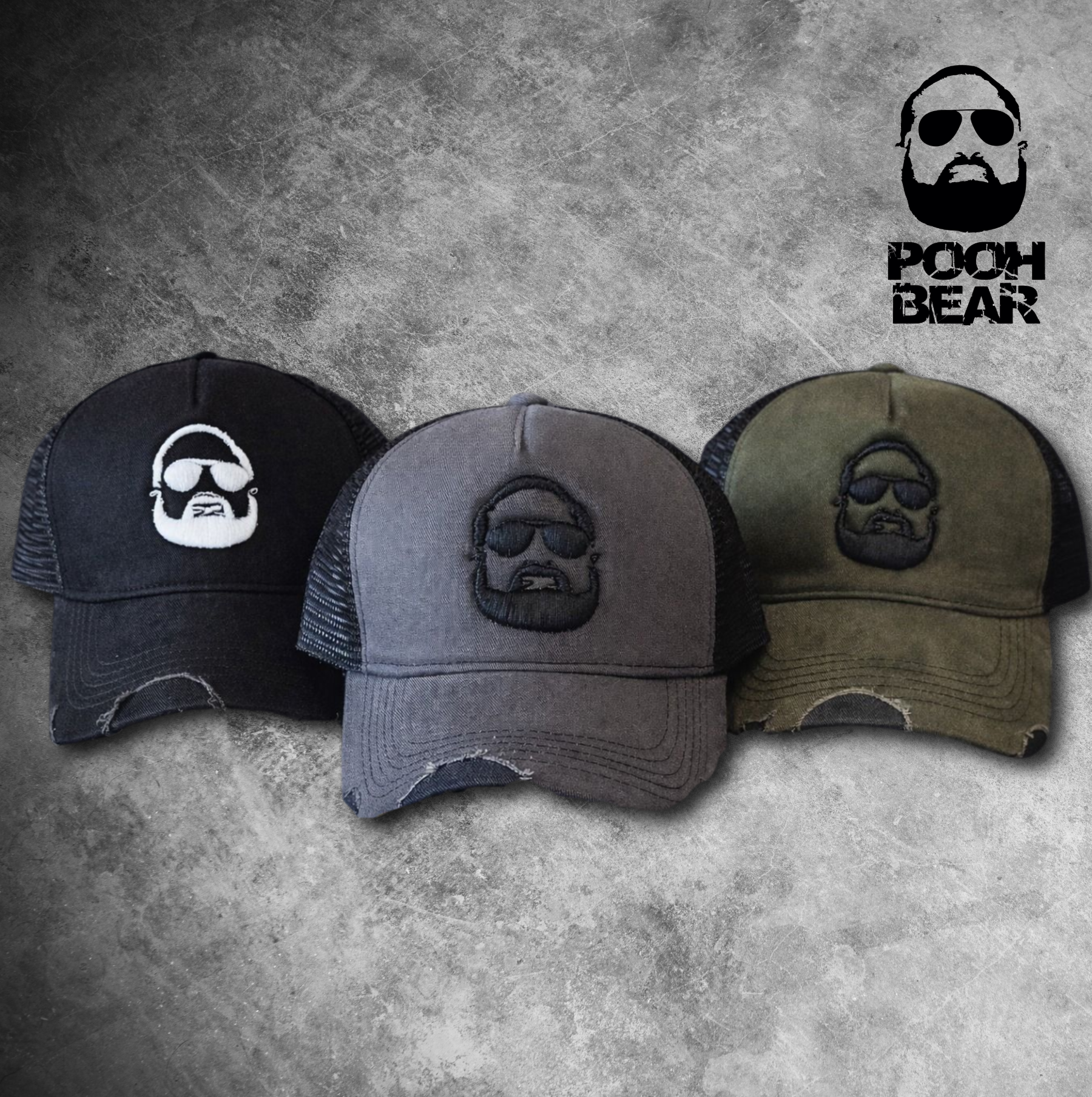 Pooh Bear Distressed Trucker Baseball Caps