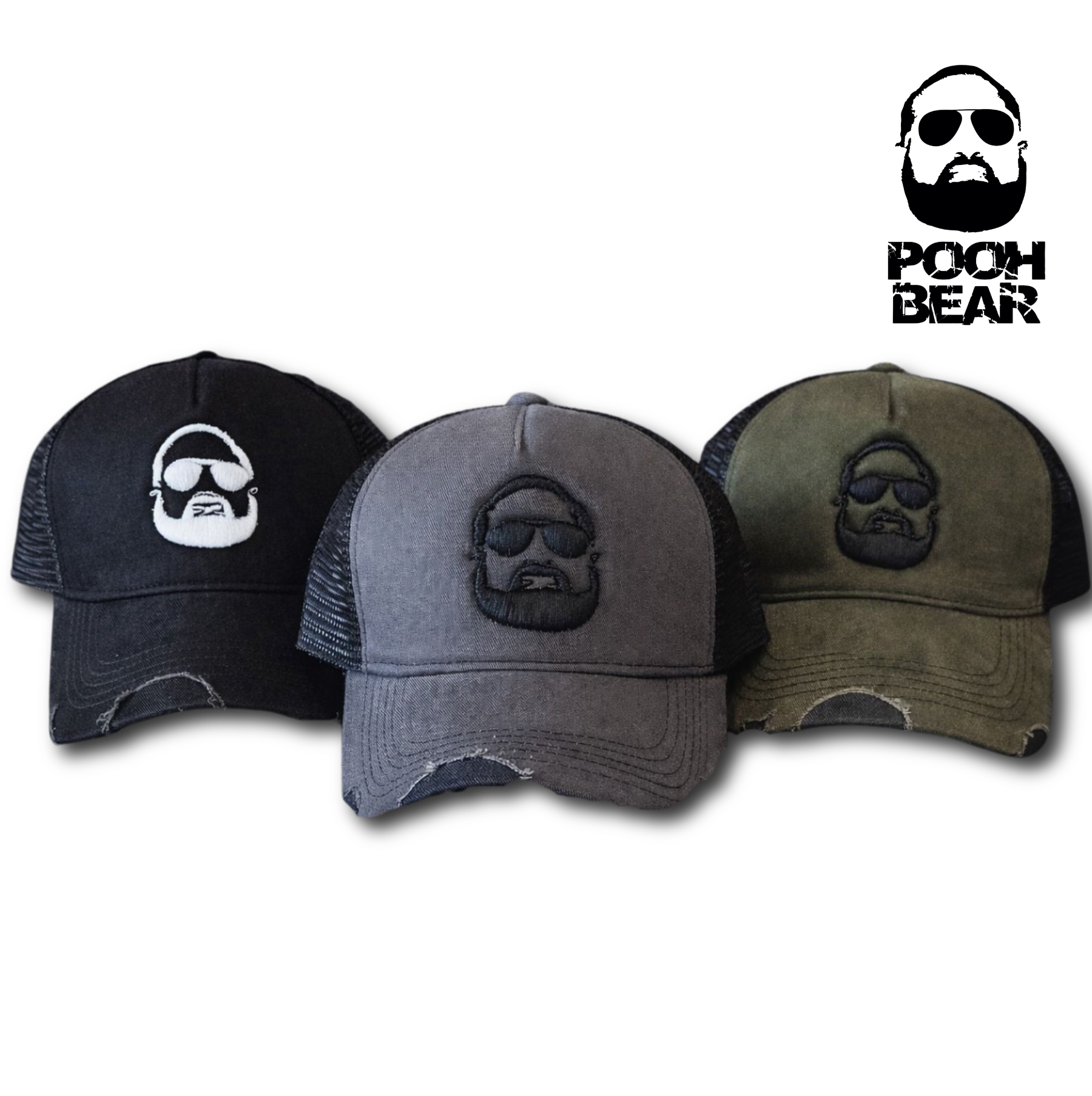 Pooh Bear Distressed Trucker Baseball Caps